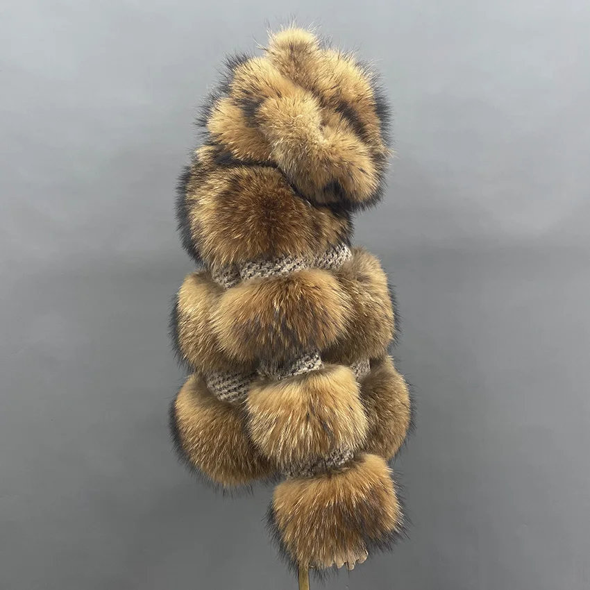 JANEFUR Women's Fur Coat Natural Raccoon Fur Woolen Jackets Hooded Fur Coat Fashion Luxury Warm Tweed Coats JFB2-22002 view 5