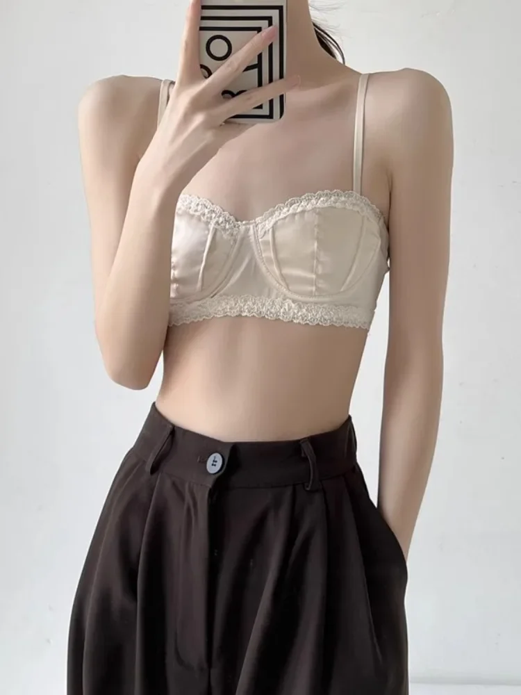 YUQI Mädchenhafter französischer Spitzen-BH mit halben Körbchen, kabellos | Sexy Bralette |   Leichter, nicht gepolsterter Sommer-BH |   Atmungsaktive Damenunterwäsche