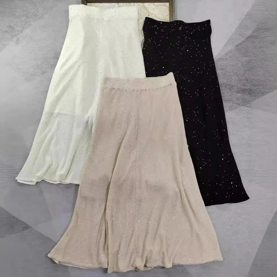 

A-line Skirt for Women 2024 New Sequin Design High Waist Slim Sweet All-match Long Jupe