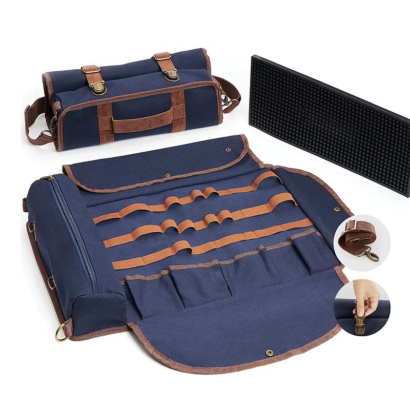 

Профессиональная сумка для инструментов бармена, портативный свернутый органайзер для хранения коктейльных шейкеров и аксессуаров для бара