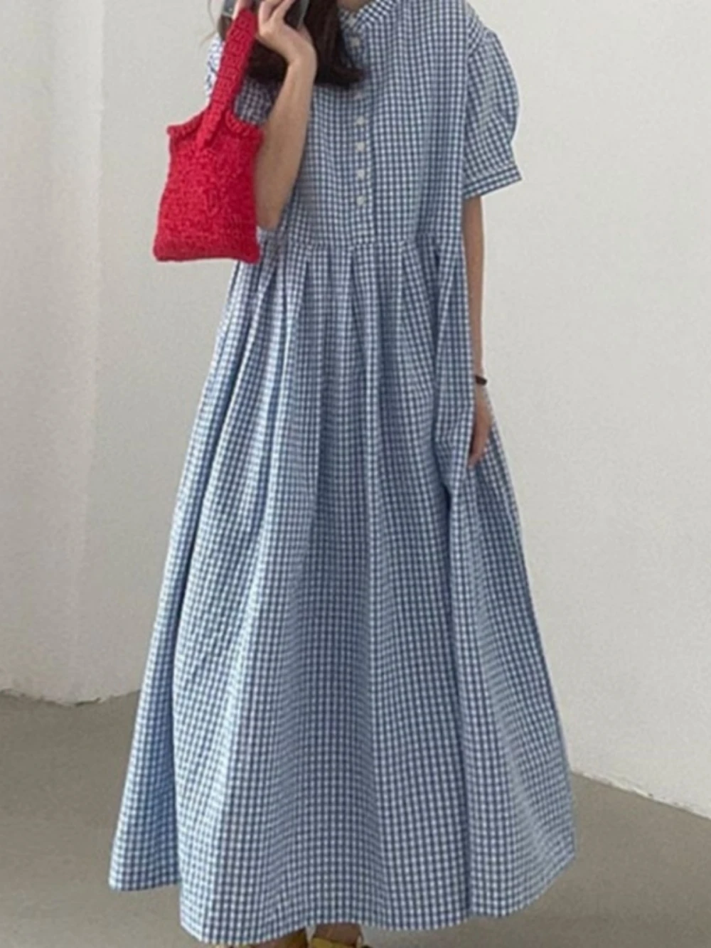 

Plus Size plus Size irt Dr Buttons Loose Women's Plaid Conceal Meat Summer Casual Long Skirt Trendy High Waist Korean Sle Com...