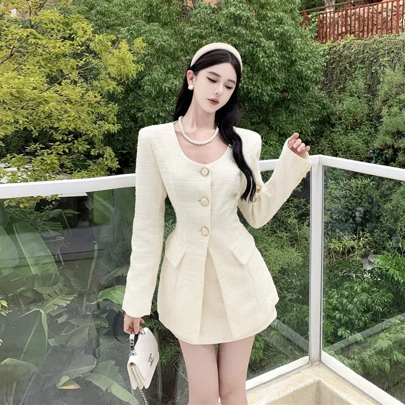 Spring Temperament Long-sleeved Tops Jackets Women's High-waisted Slim Skirts Two-piece Suits