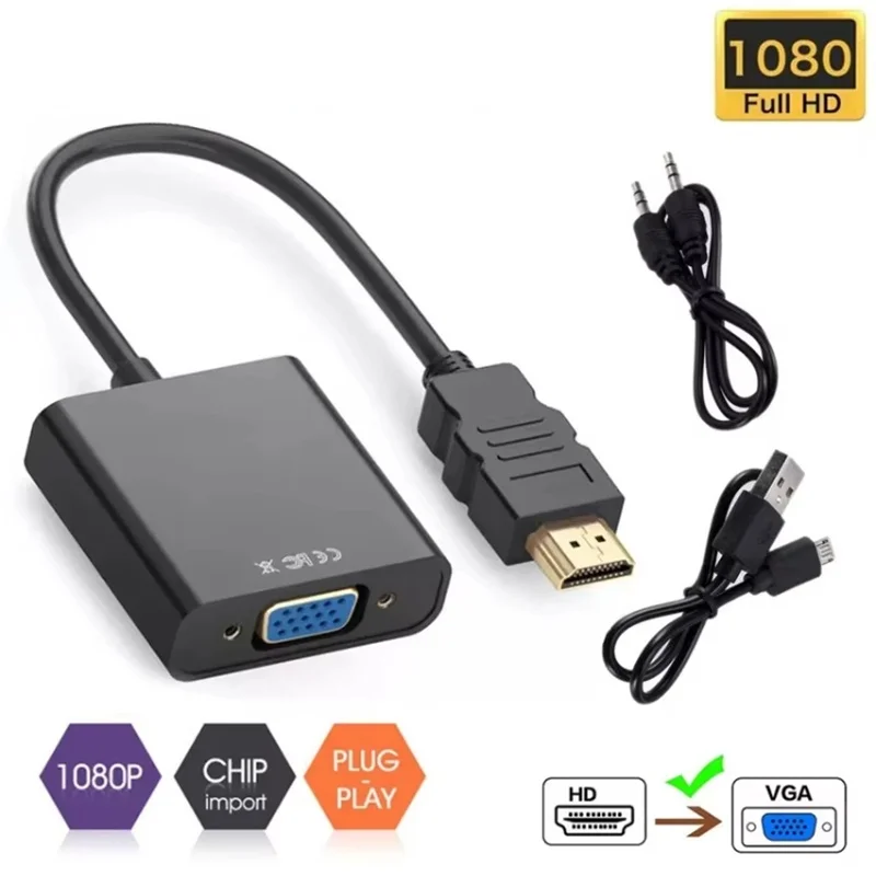 Full HD 1080P Output HDTV To VGA Converter For Laptop PC Projector Monitor Male To Female Converter Office Classroom Display Kit