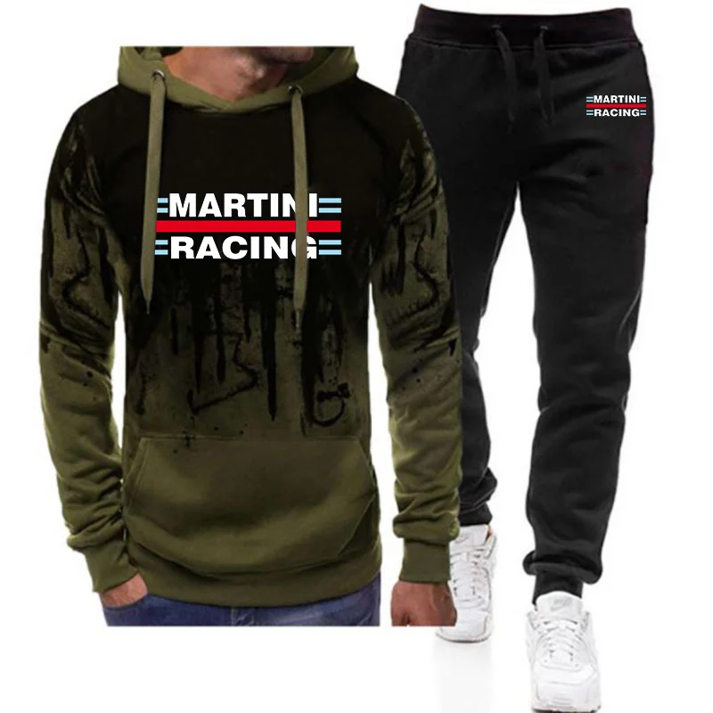 Martini Racing 2024 Men's New Tracksuits Gradient Color Hooded + Casual Printing Sweatpant Leisure Harajuku Sportwear Suit