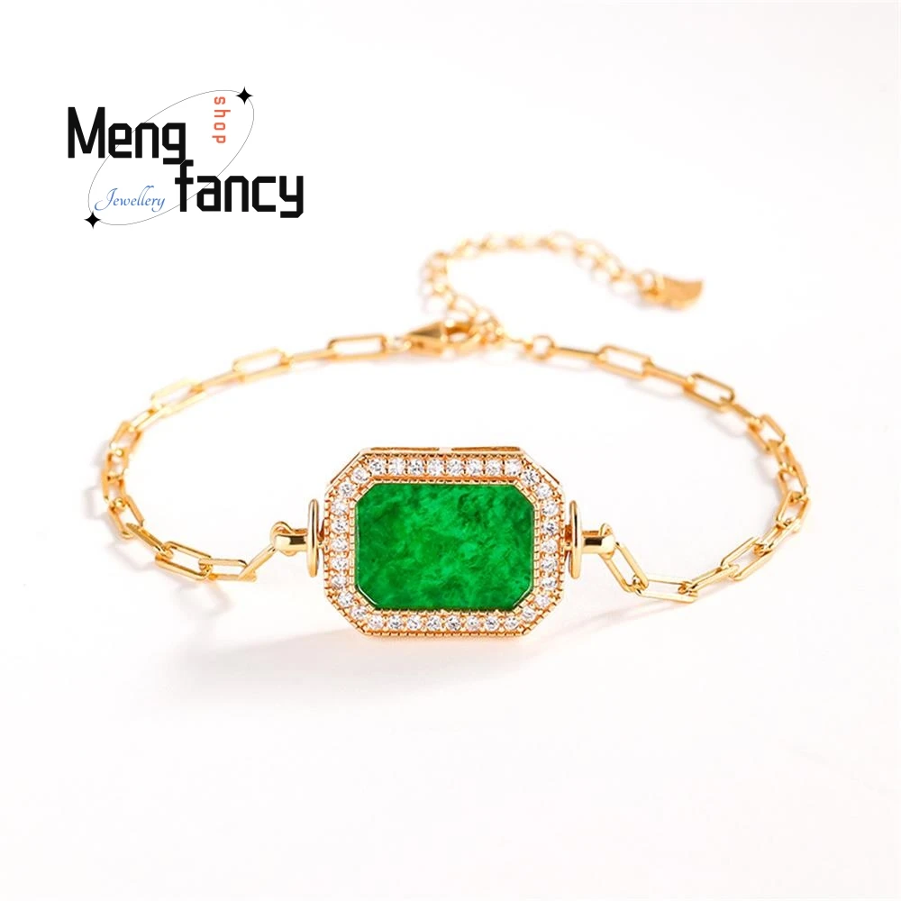 

High-grade Natural Myanmar A-goods Jadeite Flower Green Nothing Sign Bracelet S925 Silver Ice Jade Women Fashion Hand Jewellery