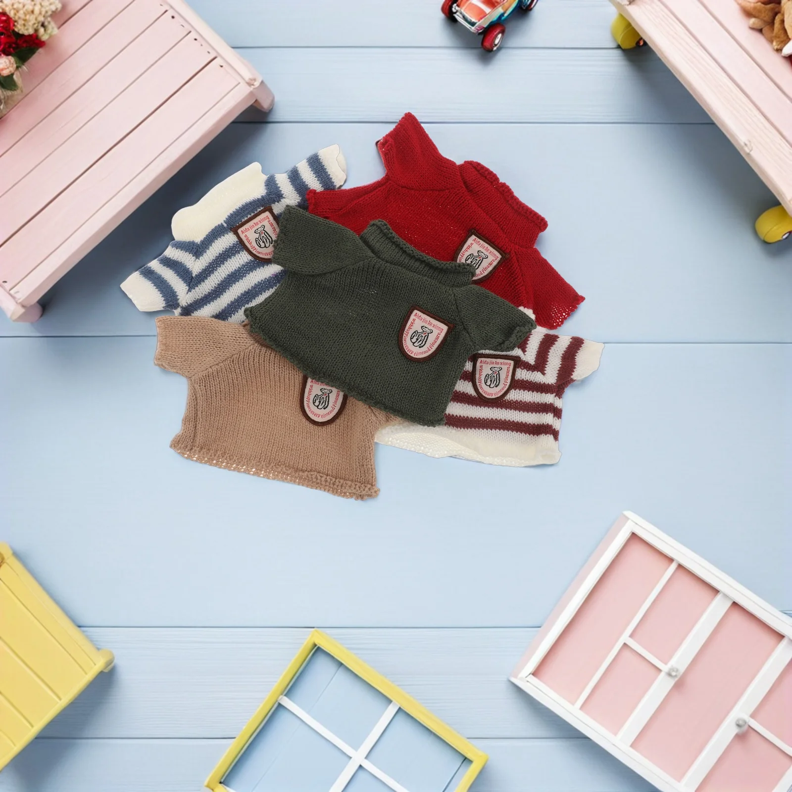 Pull ours tricoté, 5 pièces, tenues pour 30Cm, accessoires faits à la main, vêtements d'animaux en peluche doux, bricolage, cadeau de jeu, vêtements ours