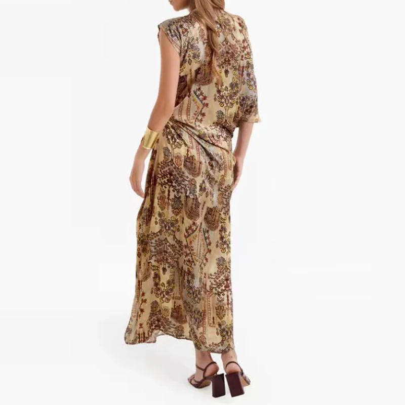 

Sexy Off Shoulder Bohemian Party Dress 2026 Women Casual Long Sleeve Irregular Hem Long Dress Vintage Ethnic Print Summer Dress