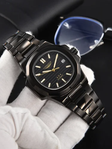 Reloj Automático LONGLUX, relojes de pulsera mecánicos de lujo para negocios, venta al por mayor, fecha de acero, reloj resistente al agua para hombre, regalo para hombre