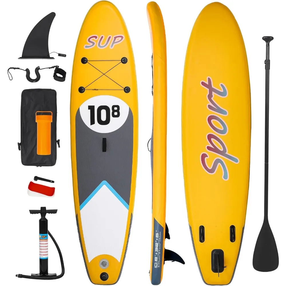 

Surfboard 10.8 Ft, Stand Up Surfing Board with 3 Detachable Fins, Non-Slip Lightweight Foam Longboard for Beginner