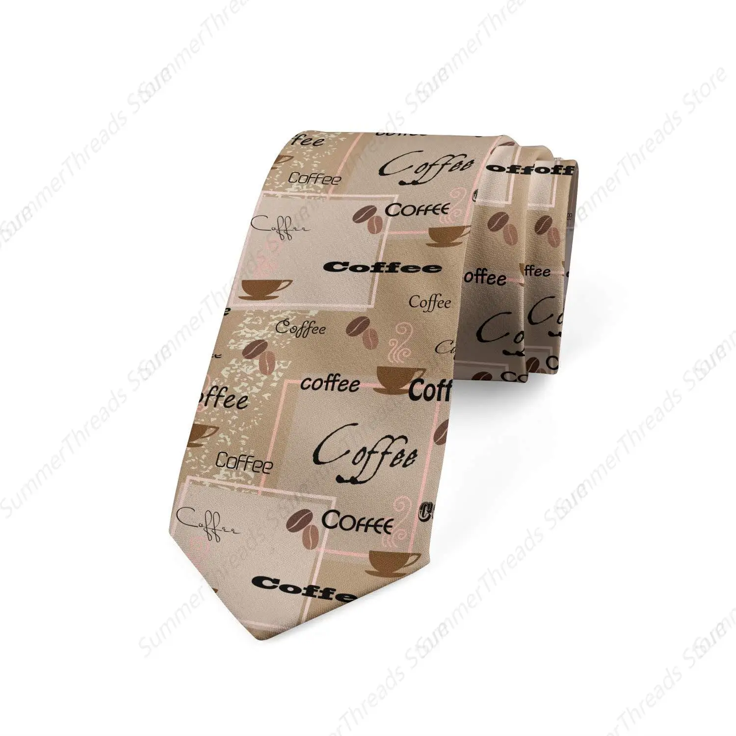 Coffee Necktie, Coffee Typography Beans, Dress Tie Brown Black