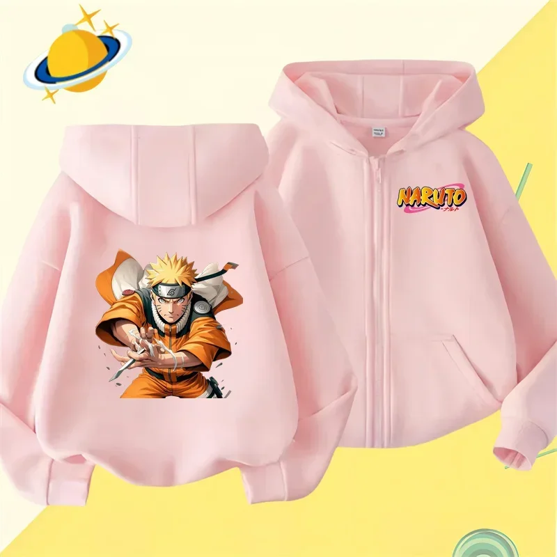 Anime Naruto kids zipper hoodie Cartoon print Autumn/Winter long-sleeved hooded sweatshirt Casual top for boys and girls