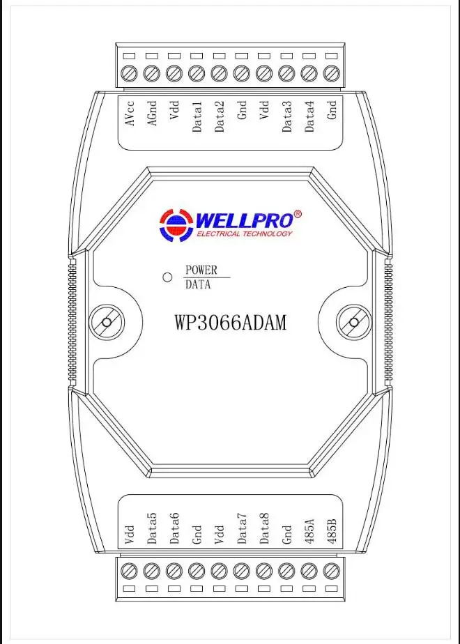 Rs485 rtu Modbus wp3066adam wellpro 8チャンネル入力温度取得モジュールs18b20モジュールrs485 rtu