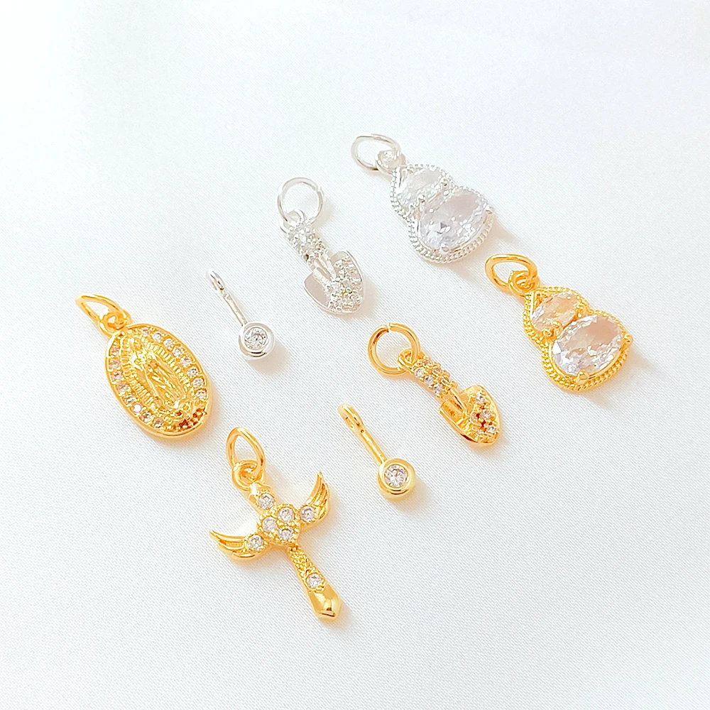 Brass Coated Gold Zircon Inlay Elliptical Gourd Pendant DIY Makes Fashionable Jewelry Necklace, Bracelet, Clothing Accessories
