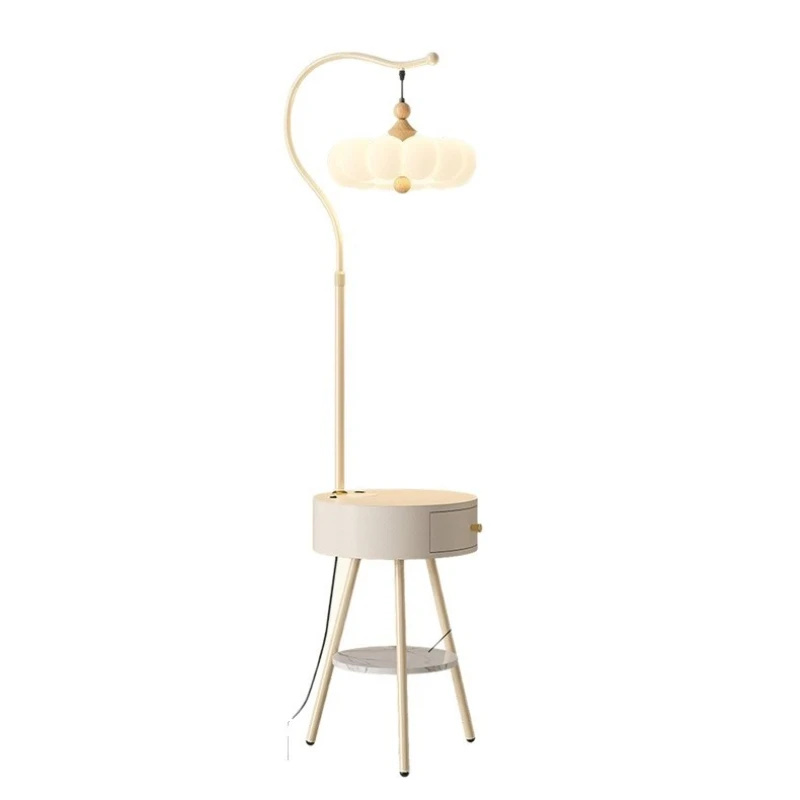 

Art cream wind floor lamp, a few shelf ornament lamps next to the sofa in the living room