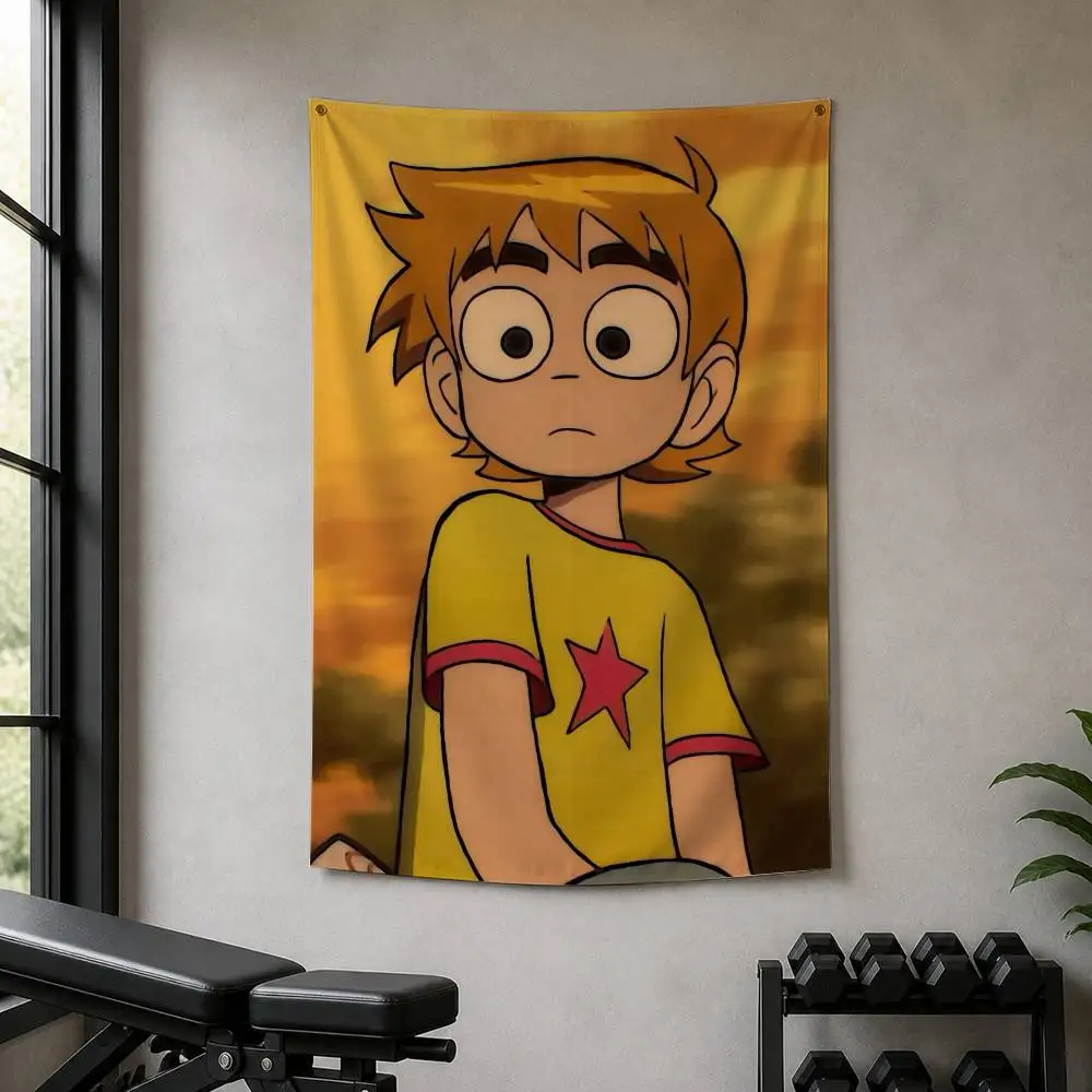 Funny Scott Cartoon Anime Pilgrim Animated  Decorative Hanging Flag with Grommets for Garage Bedroom Dorm Wall Decor