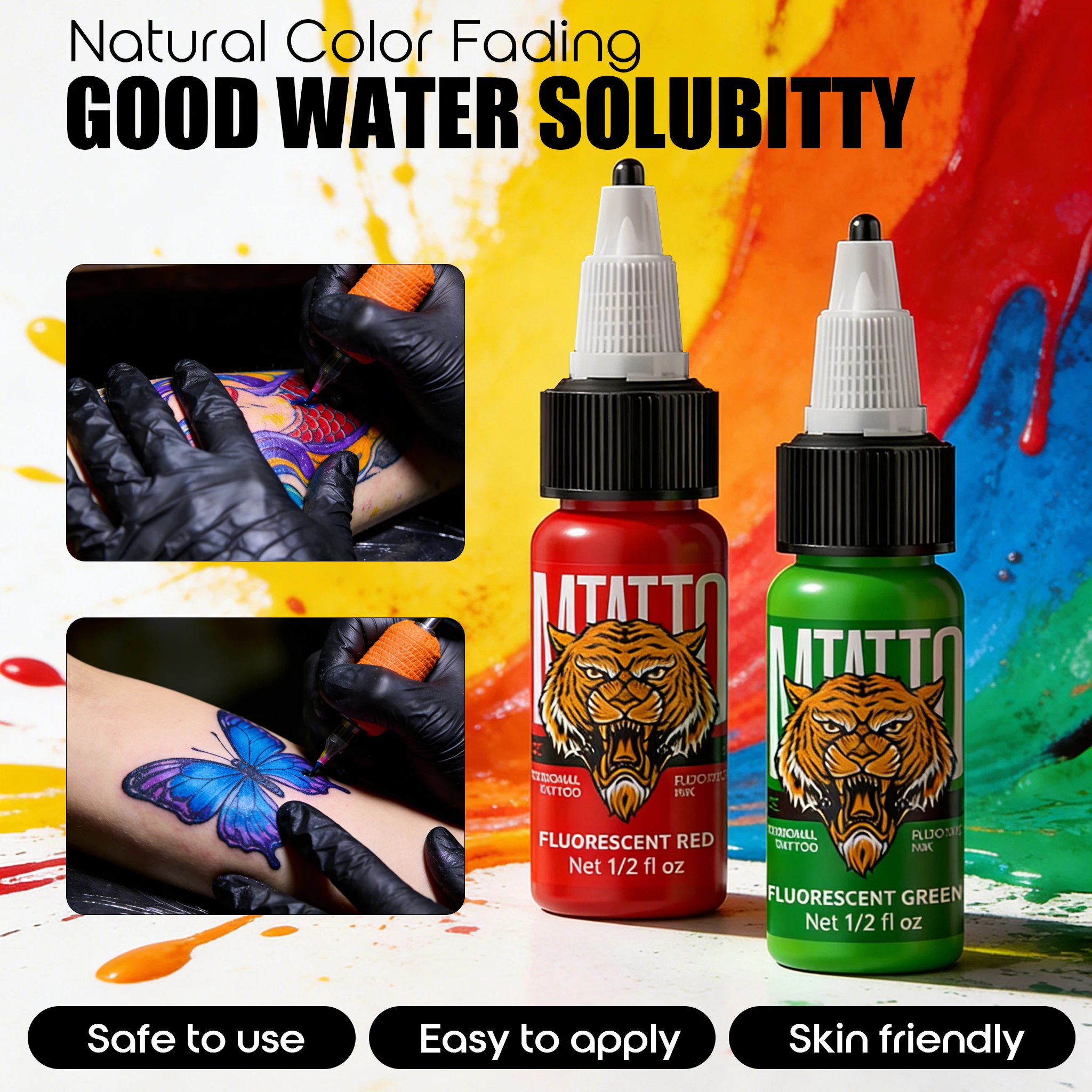 DM Fluorescent Tattoo Ink 15ml 1/8PCS Color Professional Beauty Paints Natural Plant Extract Pigment Body Painting Tattoo Ink