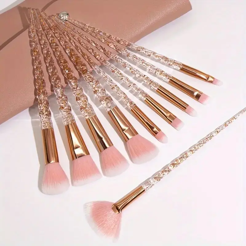 Luxury 10pc Crystal Unicorn Makeup Brush Set - Versatile, Travel-Friendly, for All Skin, Perfect for Beginners to Pros