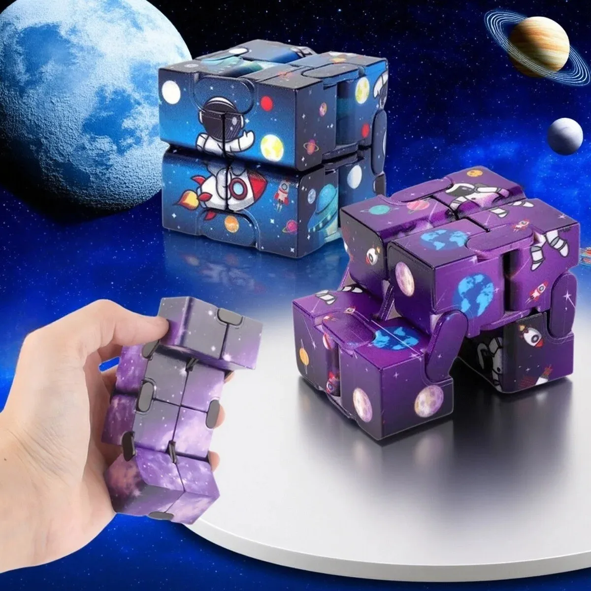 Space Themed Flip Infinity Cube Portable Hand Gadget, Multi-Shape Fingertip Manipulation Accessory, Pocket Stress Relief Ornamen