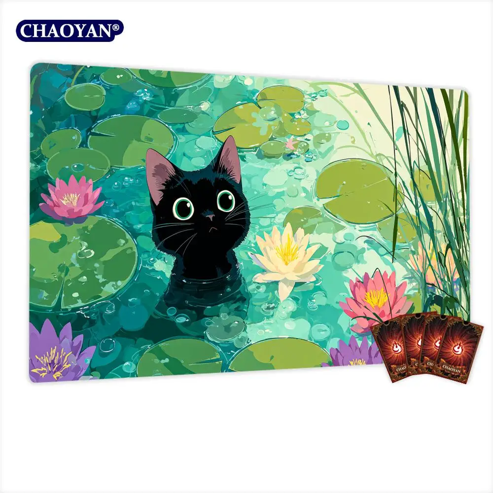 Cute and adorable black cat TCG Playmat Magic Card Battle Mat Non-Slip Durable 35X60cm Commander playmat Board Game Mat for TCG