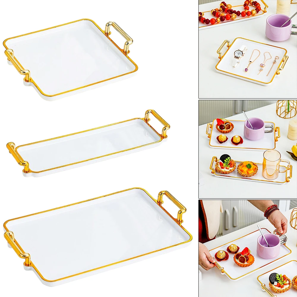 

Rectangular Plastic Tray with Handles Storage Tray Home Office Coffee Table Tea Cups Storage Plate Organizer Bandeja Para Café