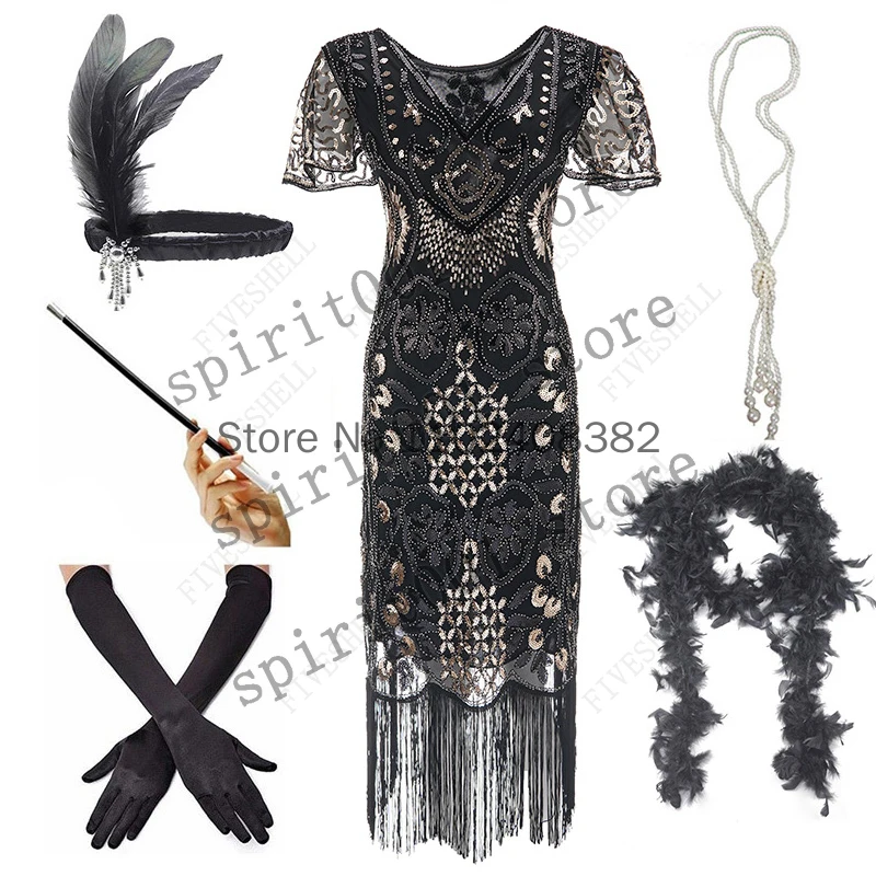 Women's 1920s Vintage Sequin Full Fringed Deco Art Deco Flapper Dress Roaring 20s Great Gatsby Dress Vestidos