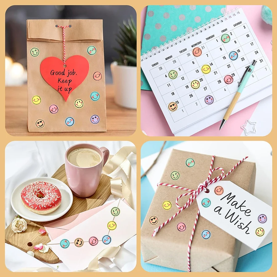 500 قطعة من ملصقات الوجه المستديرة الملونة - تعبيرات متدرجة باستيل، ملصقات غير لامعة ذاتية اللصق لسكرابوكينغ والمجلات #5