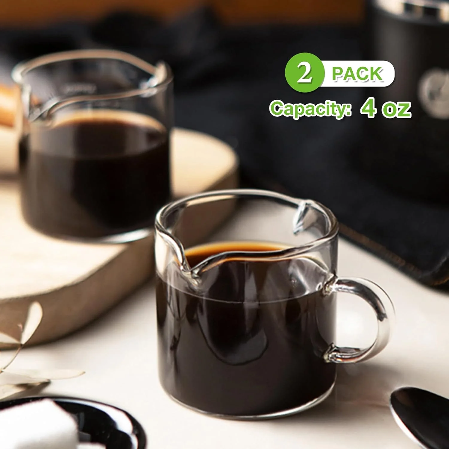 Espresso Cups Set of 2, 4 OZ Double Spouts Cups, Espresso Shot Glasses, Milk Cup with Handle, Glass, Espresso Accessories