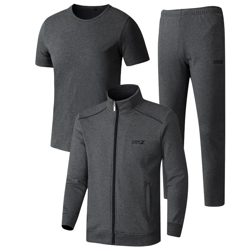 

Men's 3-piece sports suit with spring and autumn collar zipper, long sleeved pants, casual sports suit, men's sports shirt set