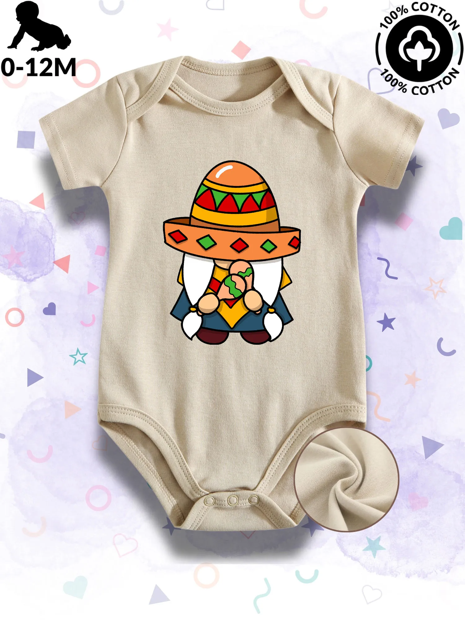 

Mexican Gnome 01 Unisex Baby Bodysuit, 100% Cotton Soft Onesie, All-Season Wear Beige Crawling Suit 190GSM