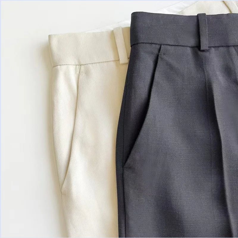 Swedish niche viscose linen tapered loose high waisted suit pants