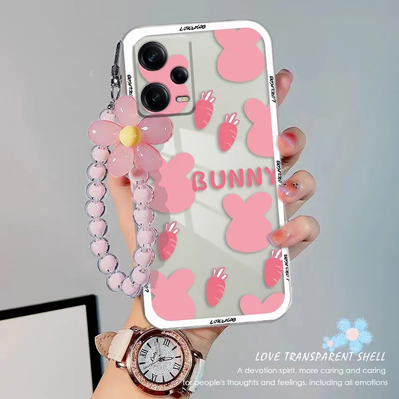 3D Flower Pink Purple Rainbow Smile Girl Bear Case For Huawei Y6 Y6s Y6P Y7A P Smart Y9 Prime 2019 Hang Chain Tpu Phone Cover