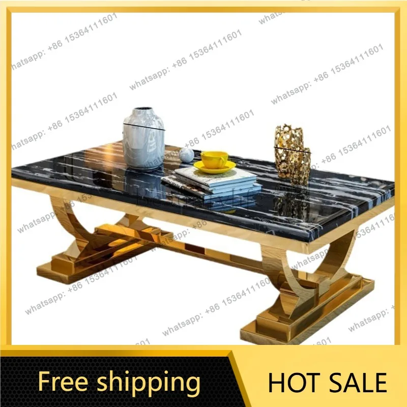 LS Light Luxury Marble Coffee Table Stainless Steel Living Room Home Gold Square Casual Small Coffee Table
