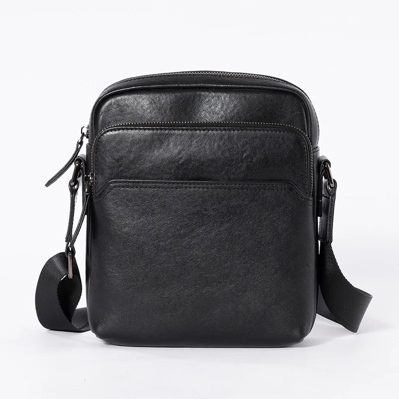Men's genuine leather high-end single-shoulder bag, vertical style, square shape, multi-pocket travel and business crossbody bag