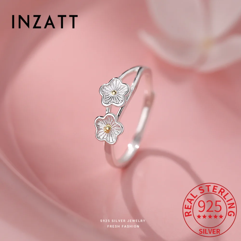 

INZATT Genuine 925 Sterling Silver Lotus Leaf Adjustable Ring for Women Cute Fine Jewelry Light Luxury Plant Accessories