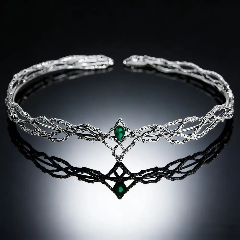 

Adjustable Headband Crown Cosplay Headwear Alloy Material Waterdrop Zircon Elves Crown Retro Color Wedding Headwear Gifts