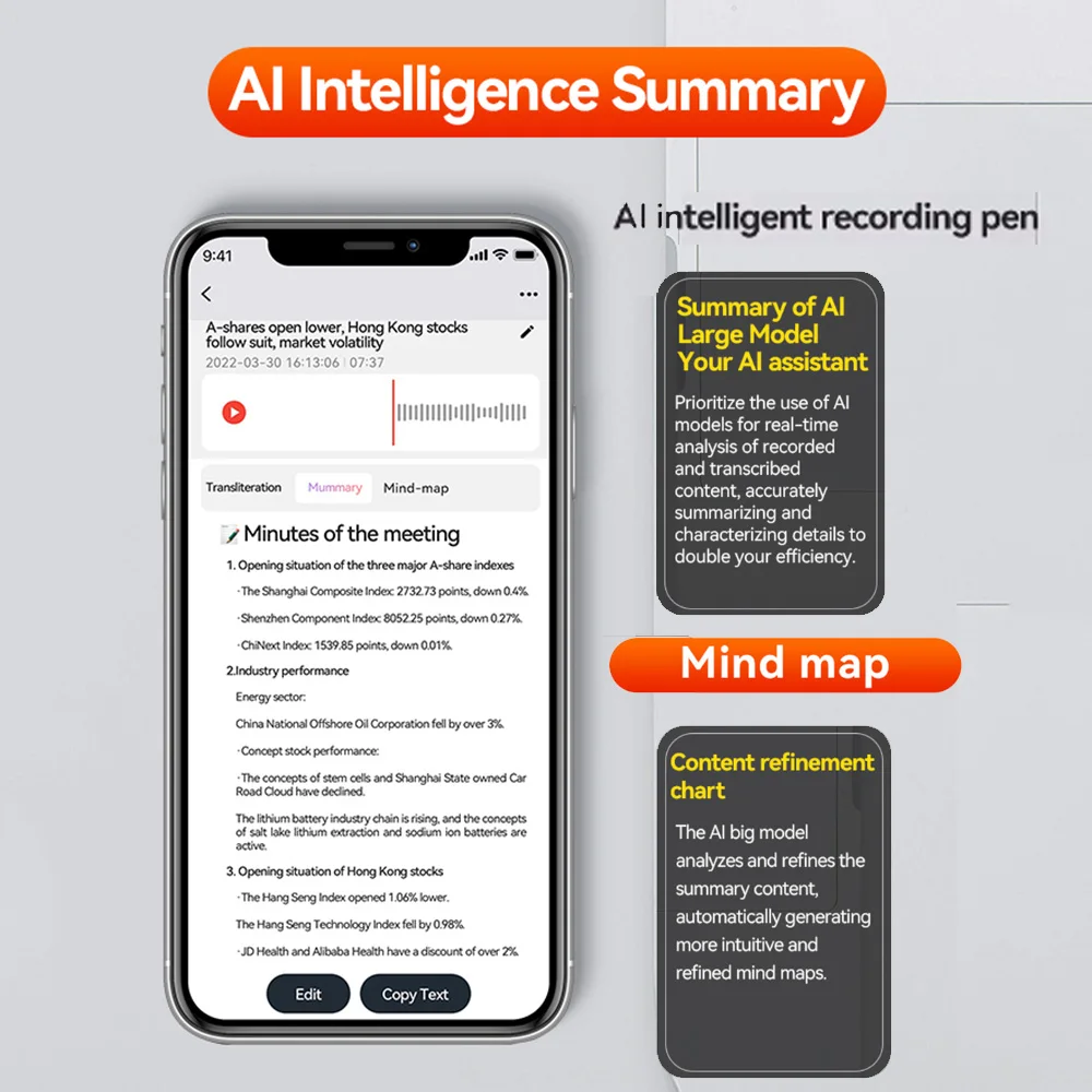 التطبيق مكالمة هاتفية مسجل صوت نشط ترانسكريبي Summarize 58 لغة مترجم المغناطيس الذكي Adsorb 8GB-128GB الإملاء