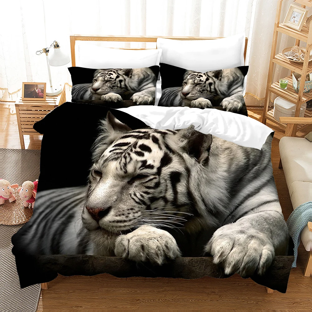 3D Printed Tiger Lion Wildness Animal Bedding Article Duvet Set Personality