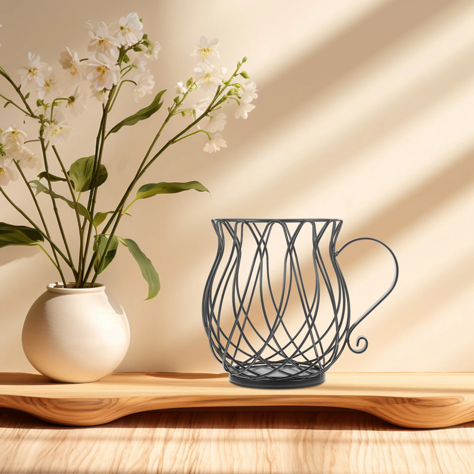 

Coffee Capsule Holder Black Wrought Iron Basket Storage Shelving ganizer Snack Display Home Kitchen Accessory Fruits