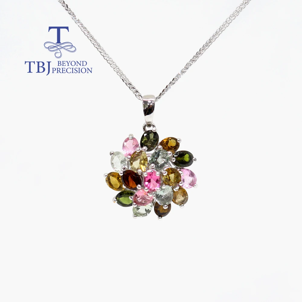 S925 silver Luxury Elegant pendant necklace with chain natural colorful tourmaline gemstone fine jewelry for women nice gift