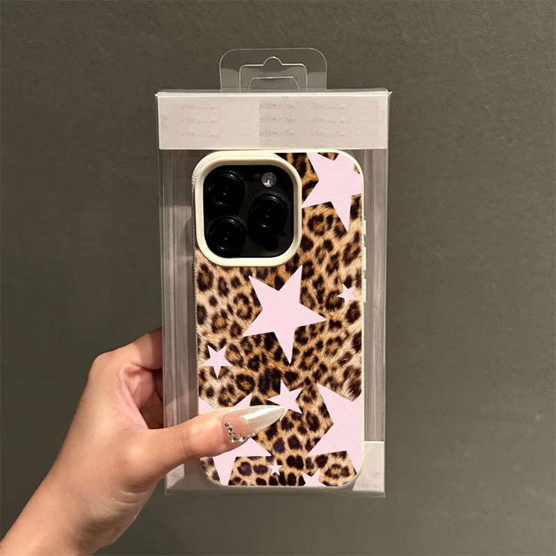 الوردي ستار ليوبارد طباعة بولي TPU نمط سيليكون جراب هاتف آيفون 17 16 15 برو ماكس 14 13 12 11 XS X XR 16E 16 Plus 17 غطاء الهواء