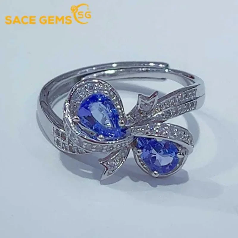 

SACEGEMS New Luxury 925 Sterling Silver 4*6MM Natural Tanzanite Gemstone Rings for Women Engagement Cocktail Party Fine Jewelry