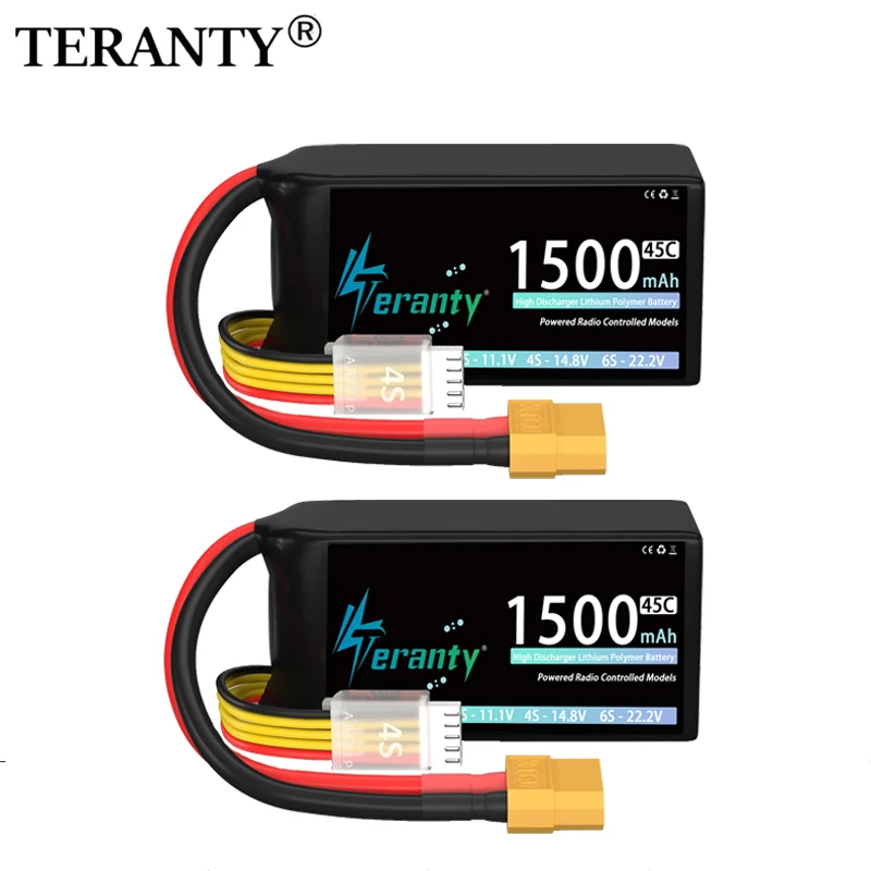 

TERANTY Lipo Battery 4S 14.8V 1500mAh 45C With T XT30 XT60 Plug For RC Car Boat FPV Drone Quadcopter Airplane Helicopter Hobby