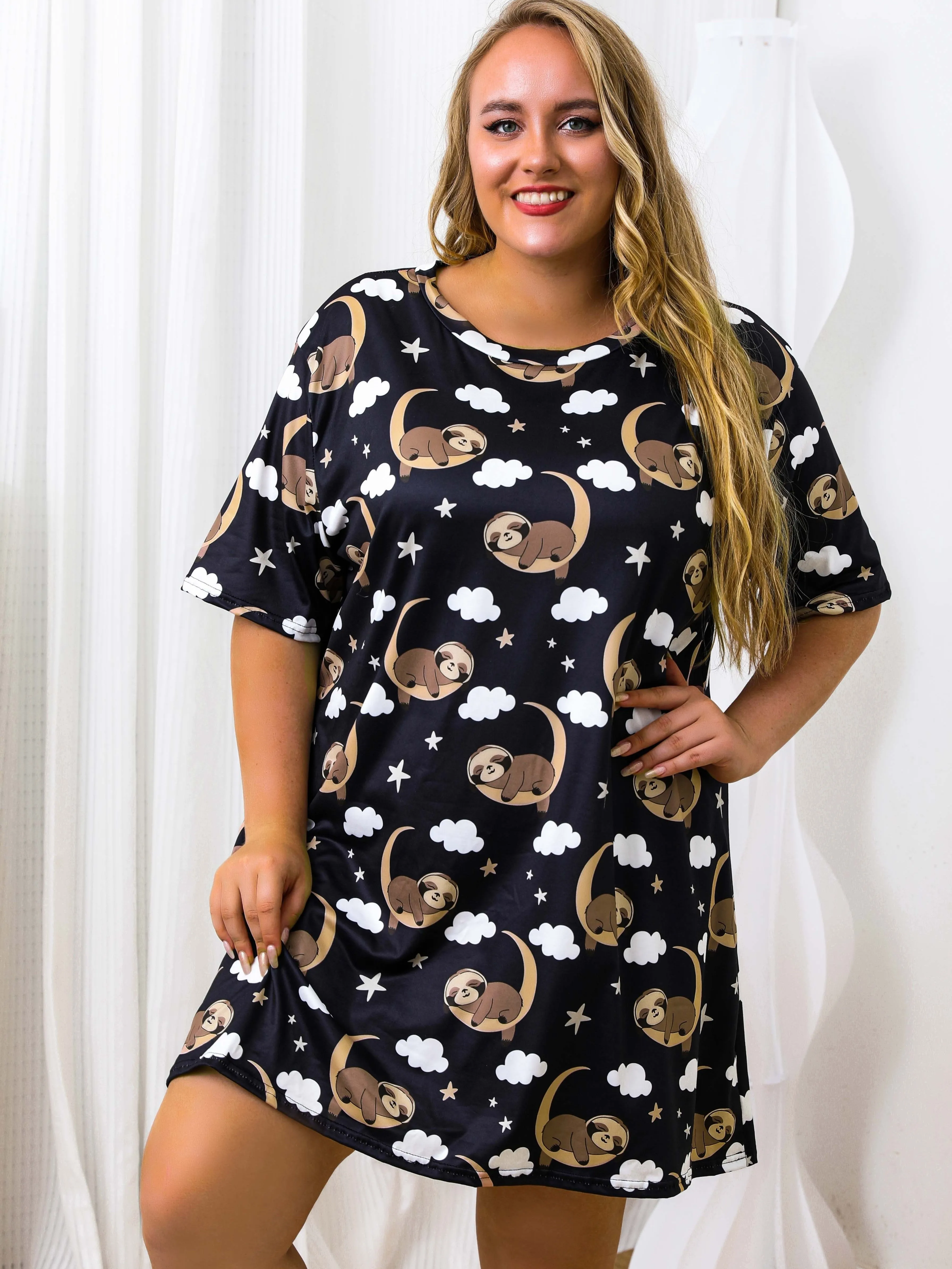 Letnia damska sukienka Plus Size moda lodowy jedwab oddychająca koszula nocna z krótkim rękawem sukienka z okrągłym dekoltem letnie sukienki randkowe