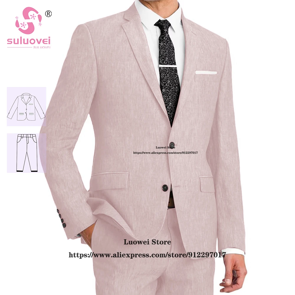 

Summer Slim Fit Suits For Men Wedding 2 Piece Pants Set Male Groomsmen Prom Two Button Tuxedos Blazer Costume Homme Pour Mariage