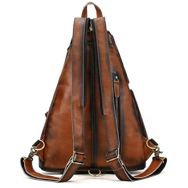 New Fashion Men\'s Leather Single Shoulder Backpack Real Cowskin Chest Bag Crossbody Bag Backpacks For Man Male Anti Theft Men