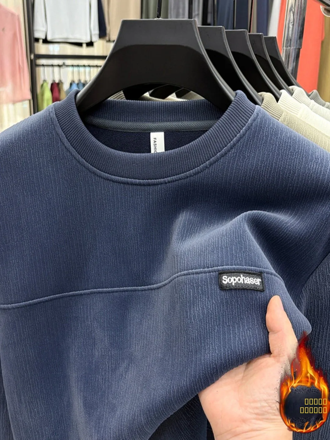 

Утепленная флисовая мужская толстовка на осень-зиму с круглым вырезом, повседневная, универсальная, с длинным рукавом, теплая, базовая футболка, мужская одежда