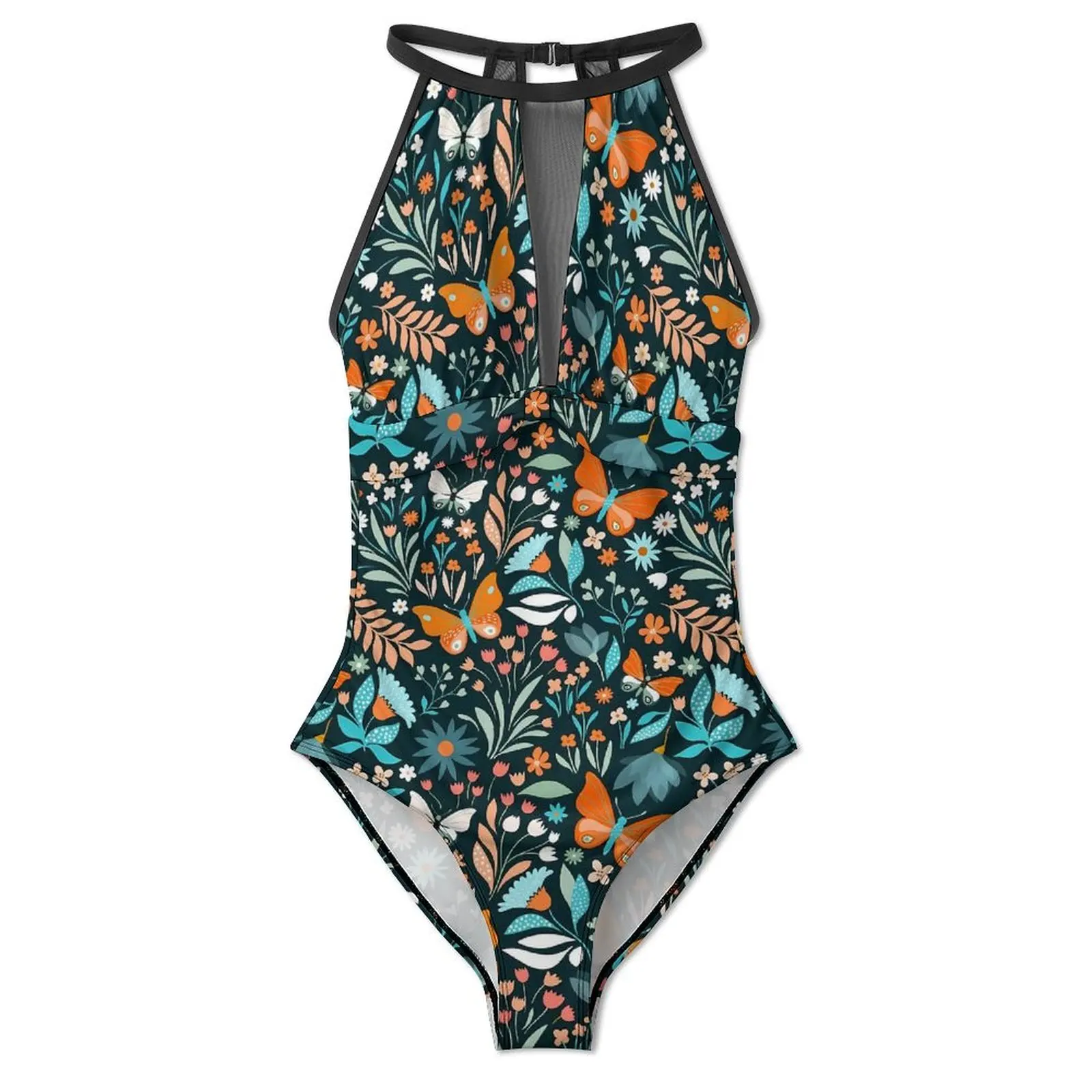 Colorful Butterfly Swimsuit Sexy Flowers Print One-Piece Swimwear Push Up Swimsuits Stylish Holiday Rave Beach Wear