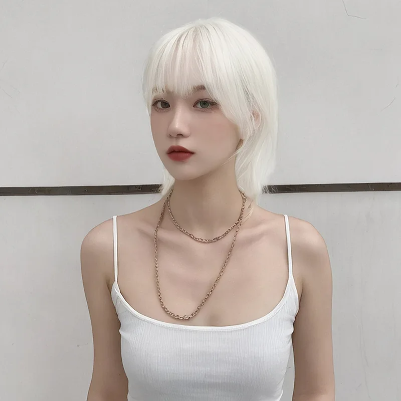 

Pure white wolf-tail synthetic wig short hair for men and women white mullet head short straight hair chemical fiber headgear