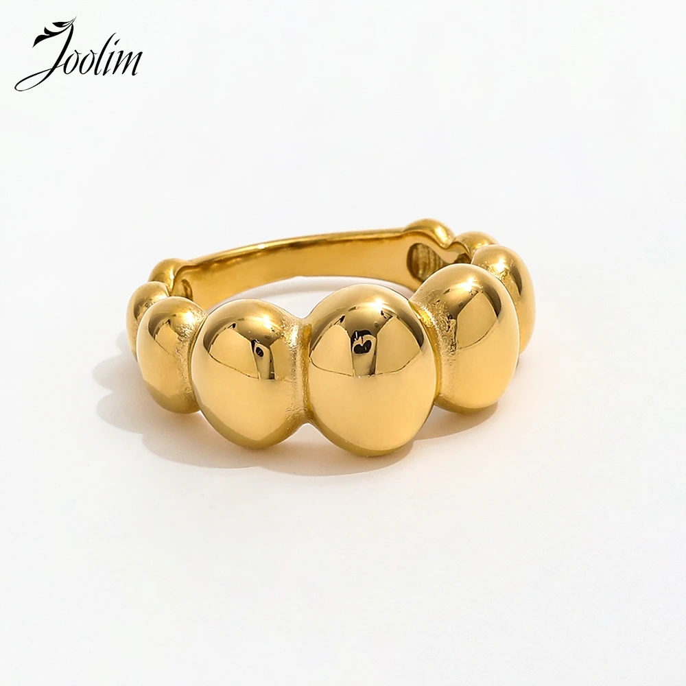 Joolim High End PVD Waterproof&Tarnish Free Fashion Chunky Smooth Convex Oval Ring for Women Stainless Steel Jewelry Wholesale