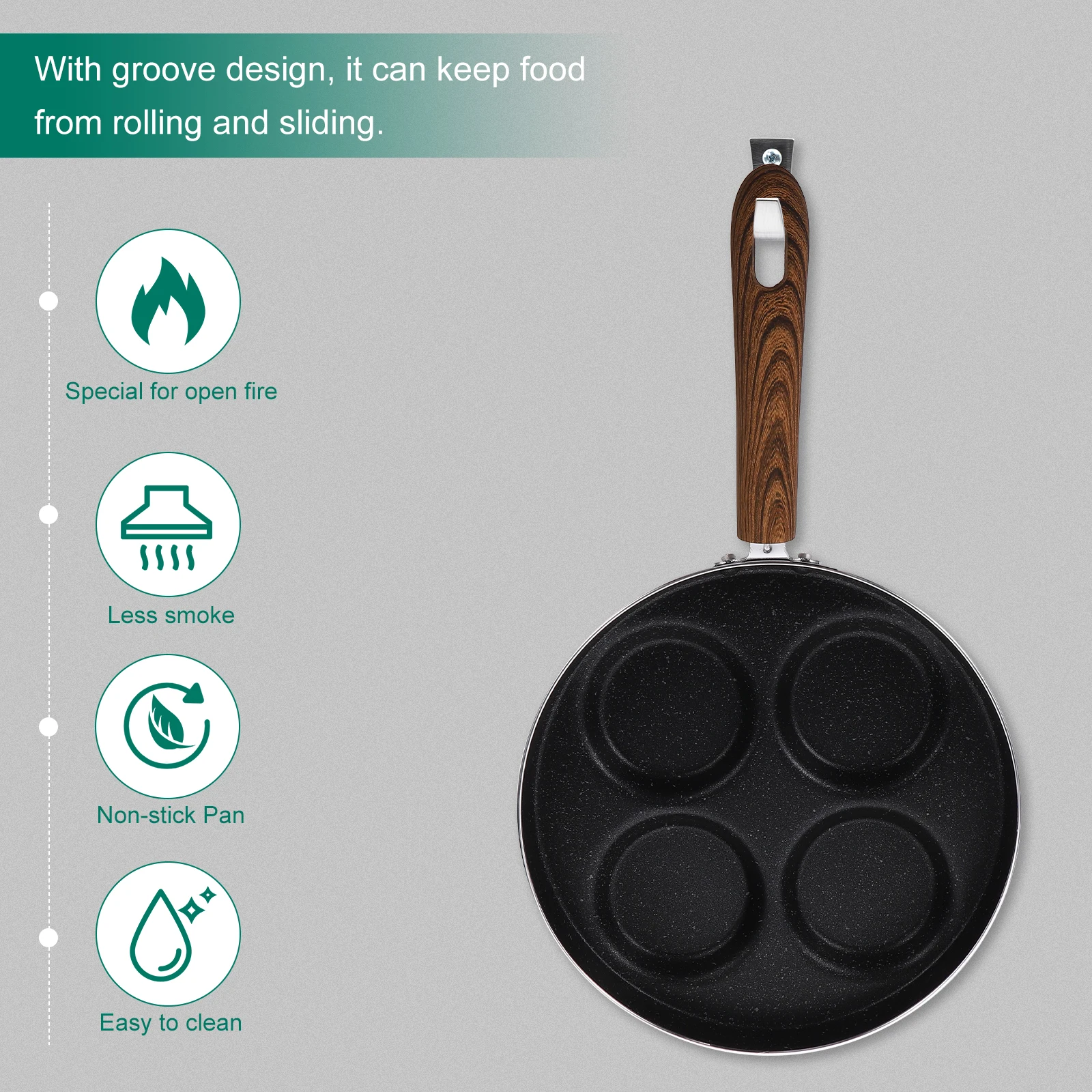 

3 Cup Frying Pan Non stick Aluminum Alloy Even Heating Multi Cooking Pot hole Breakfast Skillet Kitchen Cookware